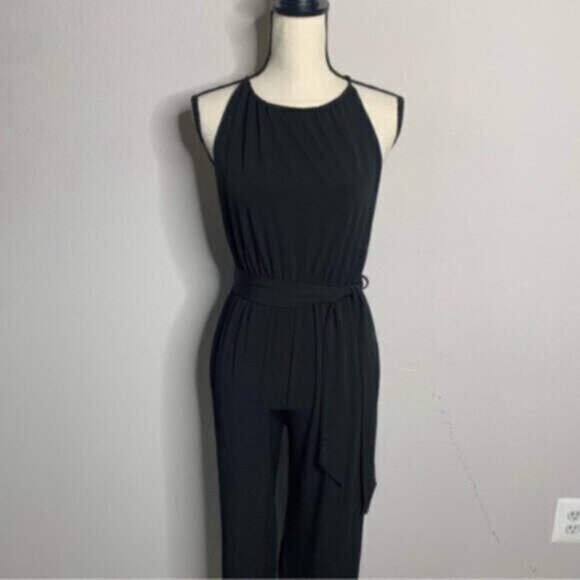 Hot Miami Styles Black Slit Hem Belted Harem Jumpsuit - Picture 7 of 13